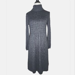 New Directions Cable Knit Turtleneck Sweater Dress Balloon Sleeve Size M